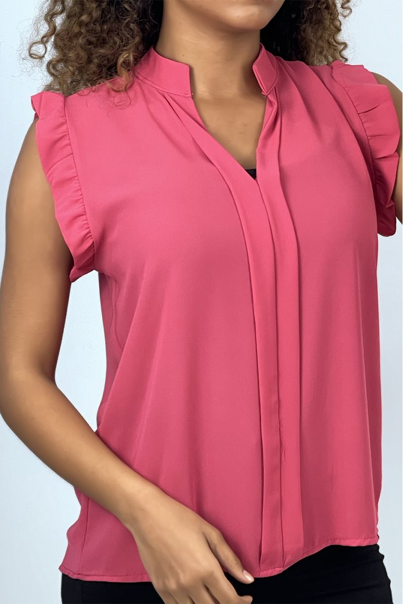 Blouse rose fushia manches courtes à volants - 1
