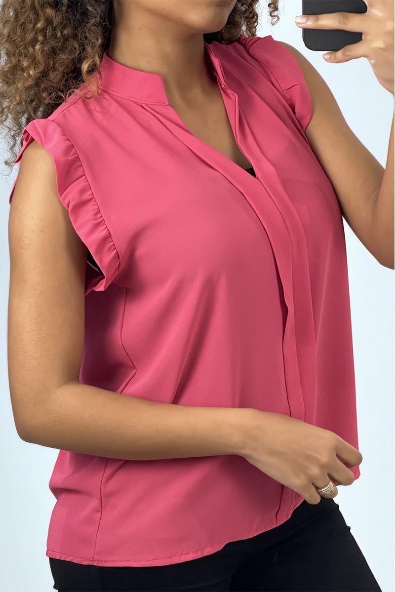 Blouse rose fushia manches courtes à volants - 2