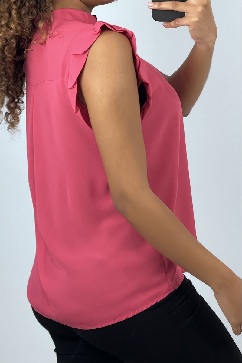 Blouse rose fushia manches courtes à volants - 3