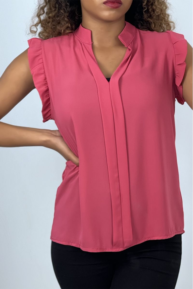 Blouse rose fushia manches courtes à volants - 4