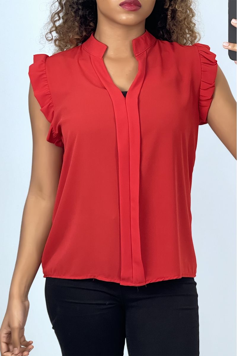 Red short-sleeved blouse with ruffles - 1
