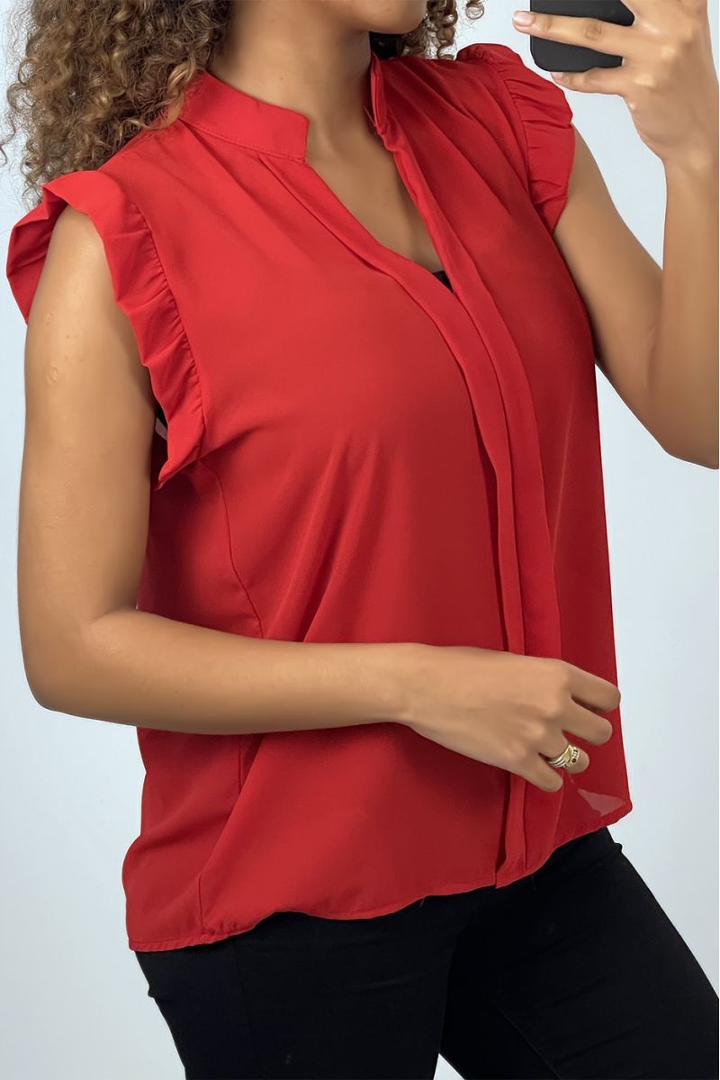 Red short-sleeved blouse with ruffles - 2