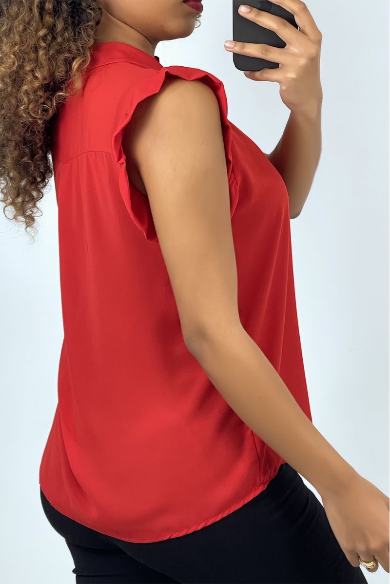 Red short-sleeved blouse with ruffles - 3