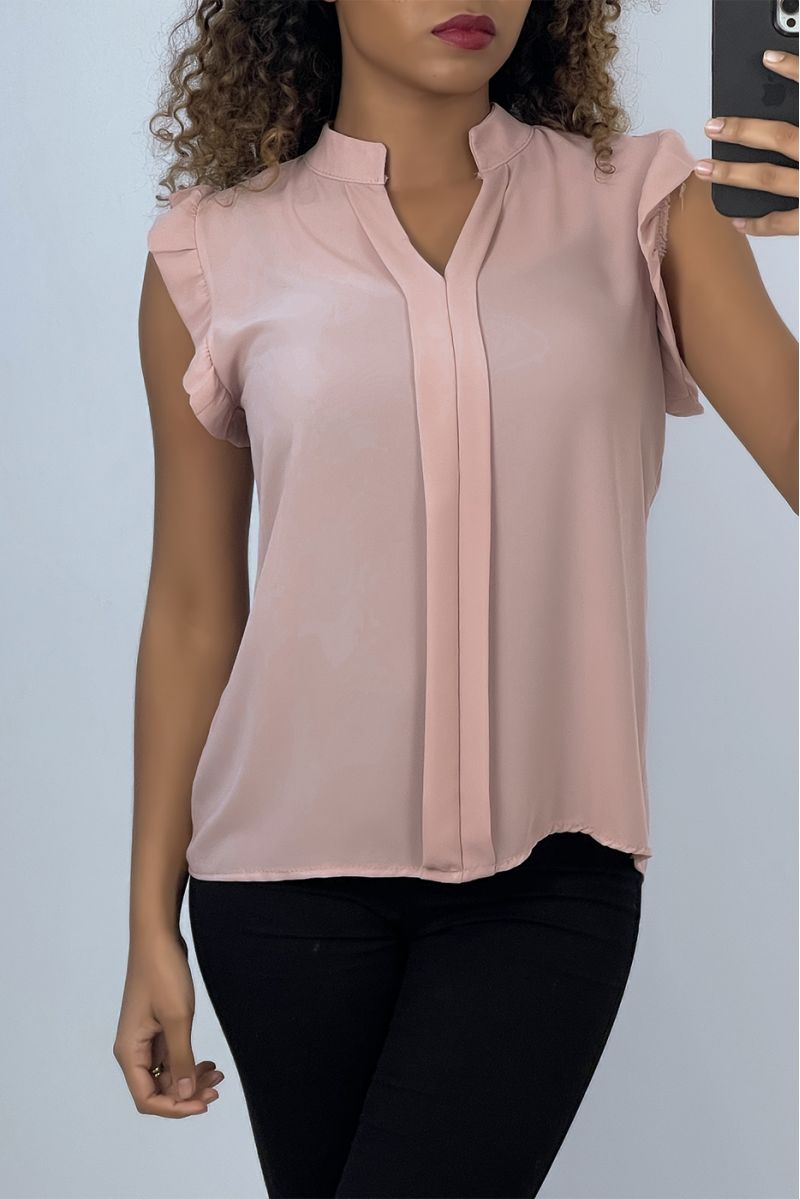 Short-sleeved pink blouse with ruffles - 1