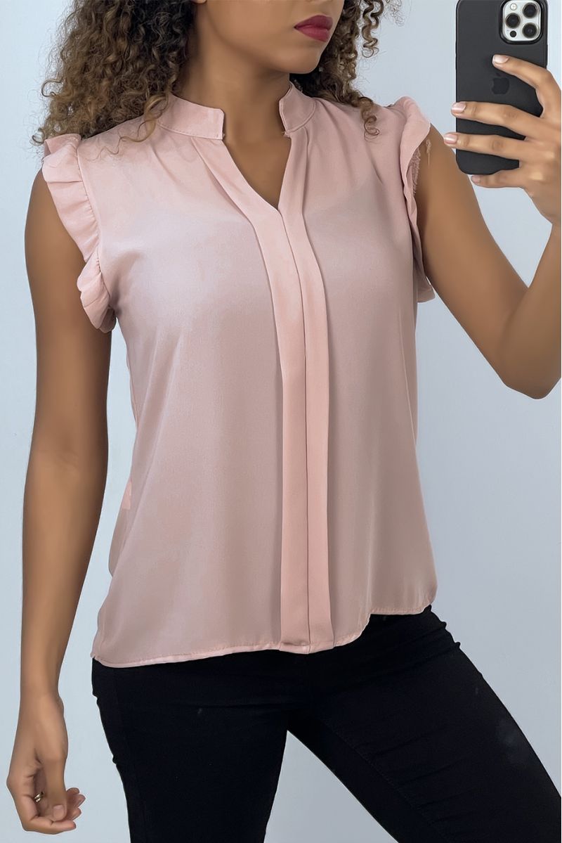 Short-sleeved pink blouse with ruffles - 2
