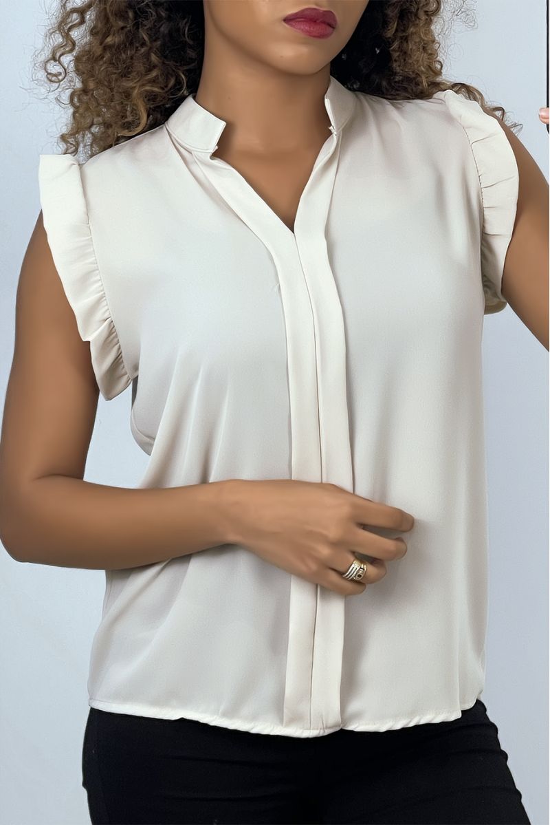 Beige blouse met korte mouwen en ruches - 1