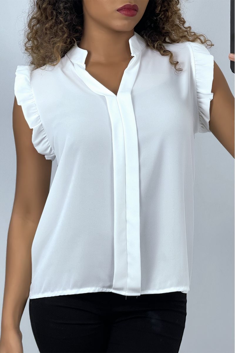 White short-sleeved blouse with ruffles - 1