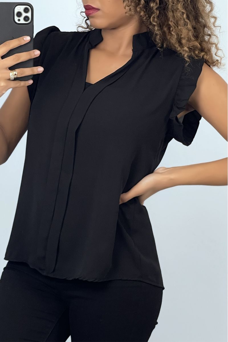 Zwarte blouse met ruches en korte mouwen - 4