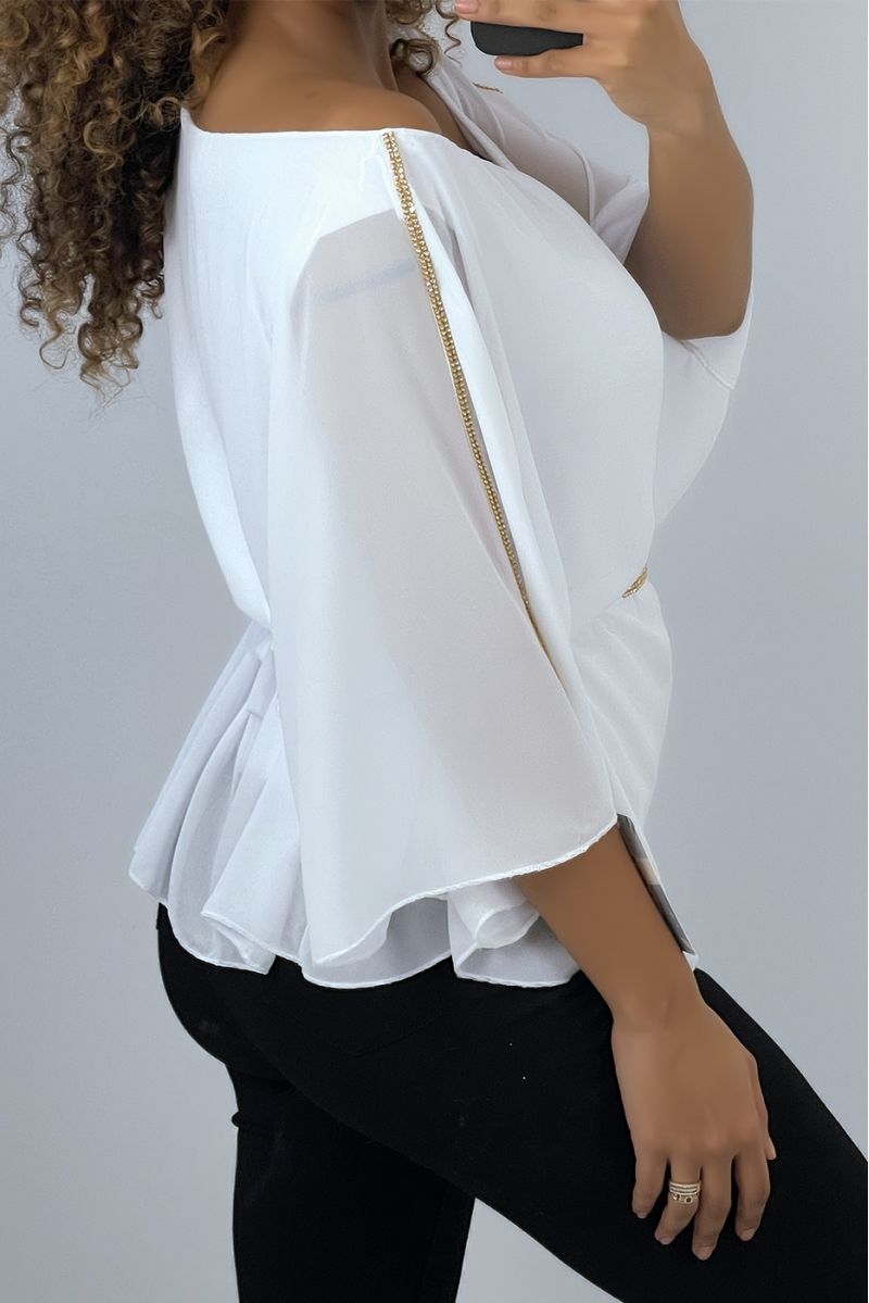Witte top met vleermuismouwen, ceintuur in de taille - 2 Witte top met vleermuismouwen, ceintuur in de taille - 2