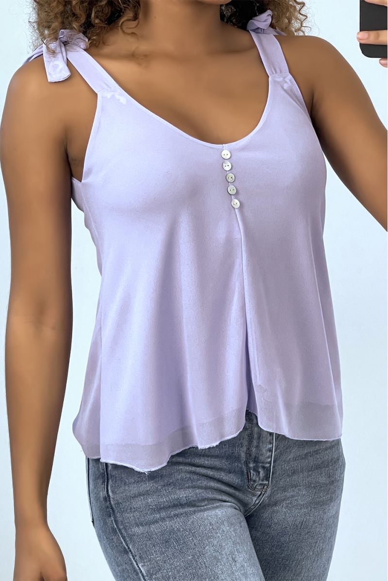 Lila tanktop met strikbandjes V-hals - 1 Lila tanktop met strikbandjes V-hals - 1