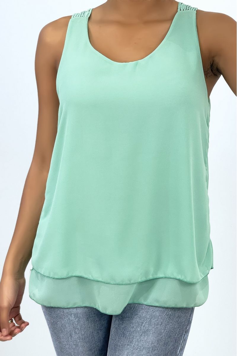 Lange watergroene tanktop met kanten details op de achterkant - 2 Lange watergroene tanktop met kanten details op de achterkant - 2
