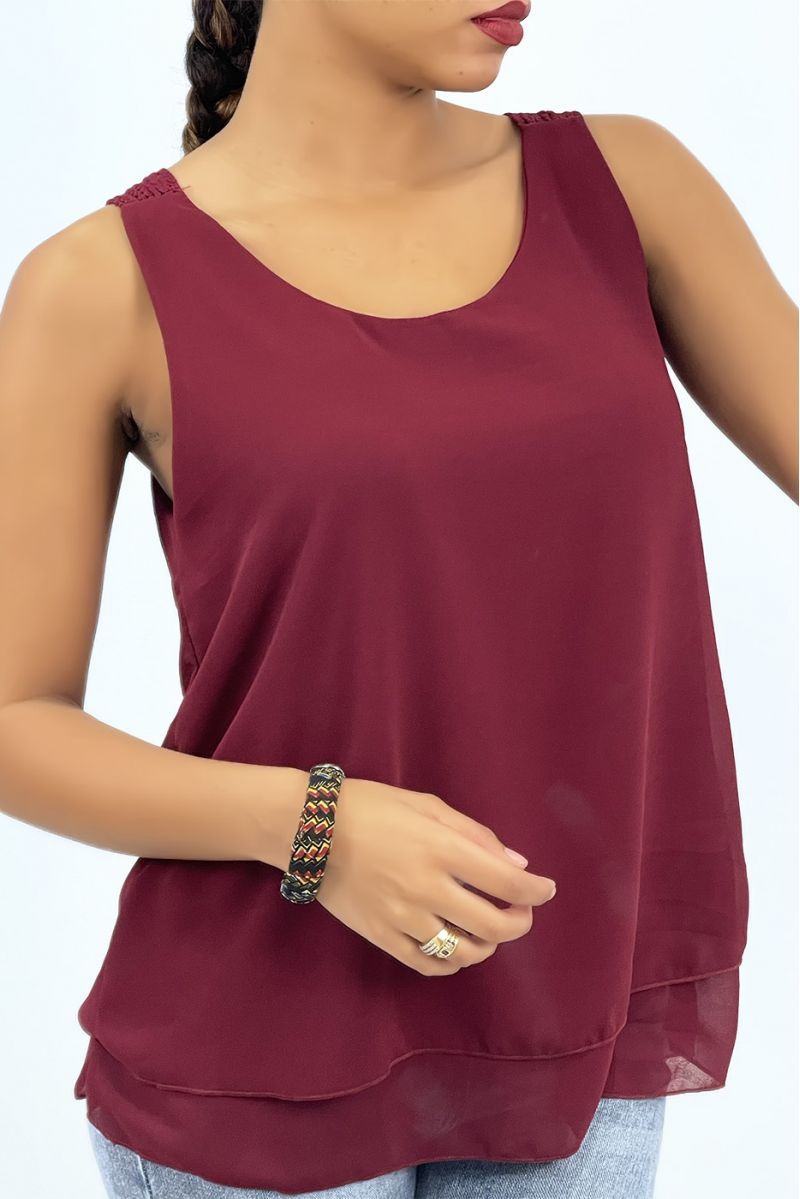 Long burgundy tank top with lace details on the back - 1 Long burgundy tank top with lace details on the back - 1