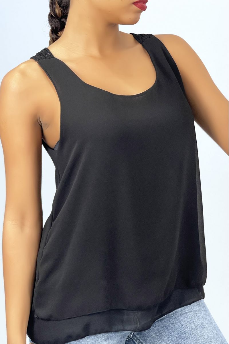 Long black tank top with lace details on the back - 1 Long black tank top with lace details on the back - 1