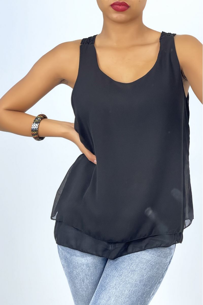 Long black tank top with lace details on the back - 3 Long black tank top with lace details on the back - 3