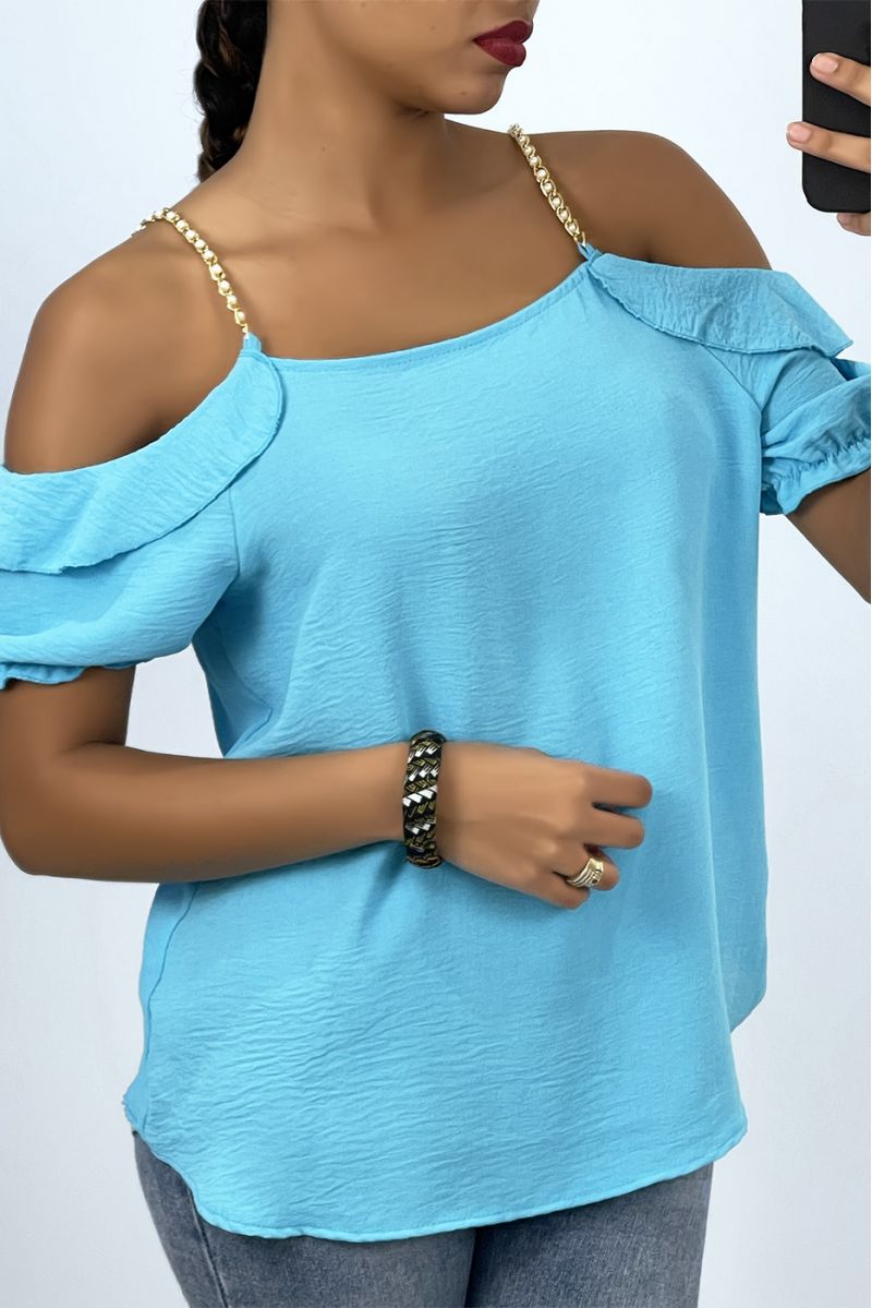 Water green flowing top with bare shoulders - 1 Water green flowing top with bare shoulders - 1