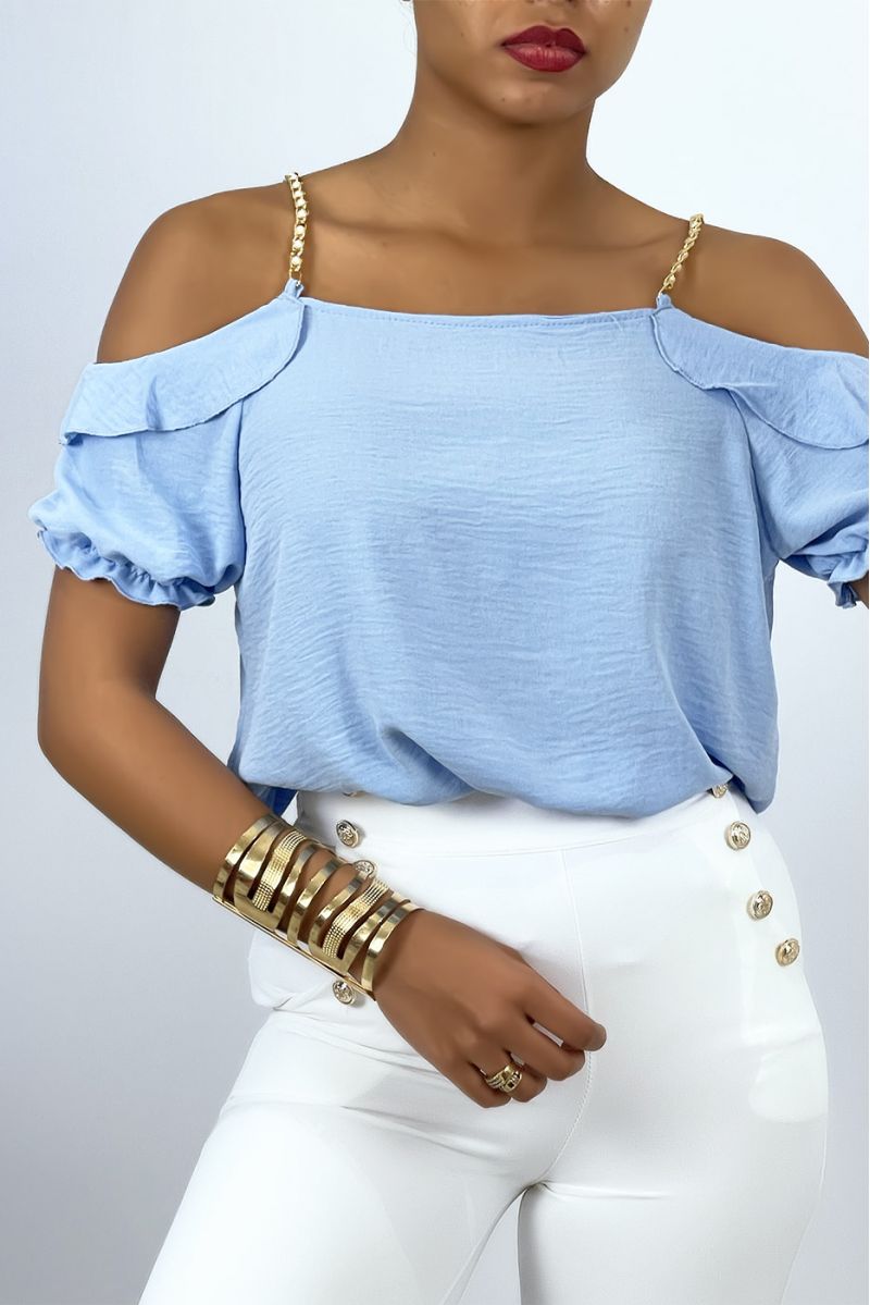 Flowing turquoise off-the-shoulder top - 2 Flowing turquoise off-the-shoulder top - 2