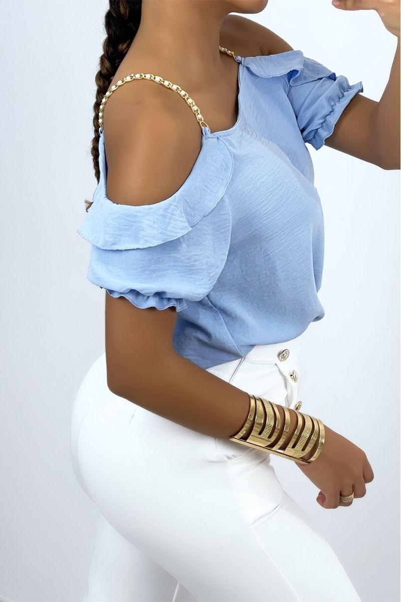 Flowing turquoise off-the-shoulder top - 3 Flowing turquoise off-the-shoulder top - 3