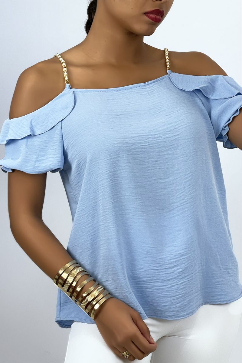 Flowing turquoise off-the-shoulder top - 4 Flowing turquoise off-the-shoulder top - 4