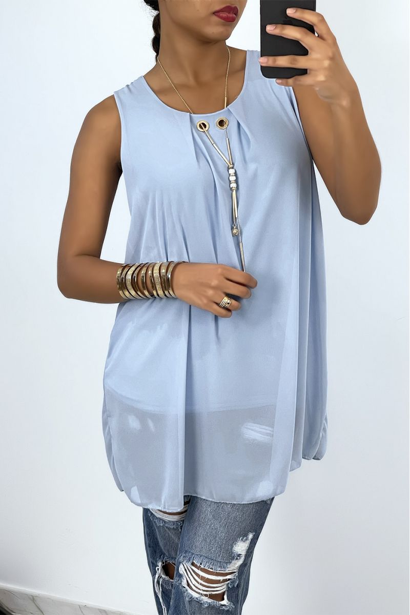 Cheap turquoise tunic with short sleeves - 1