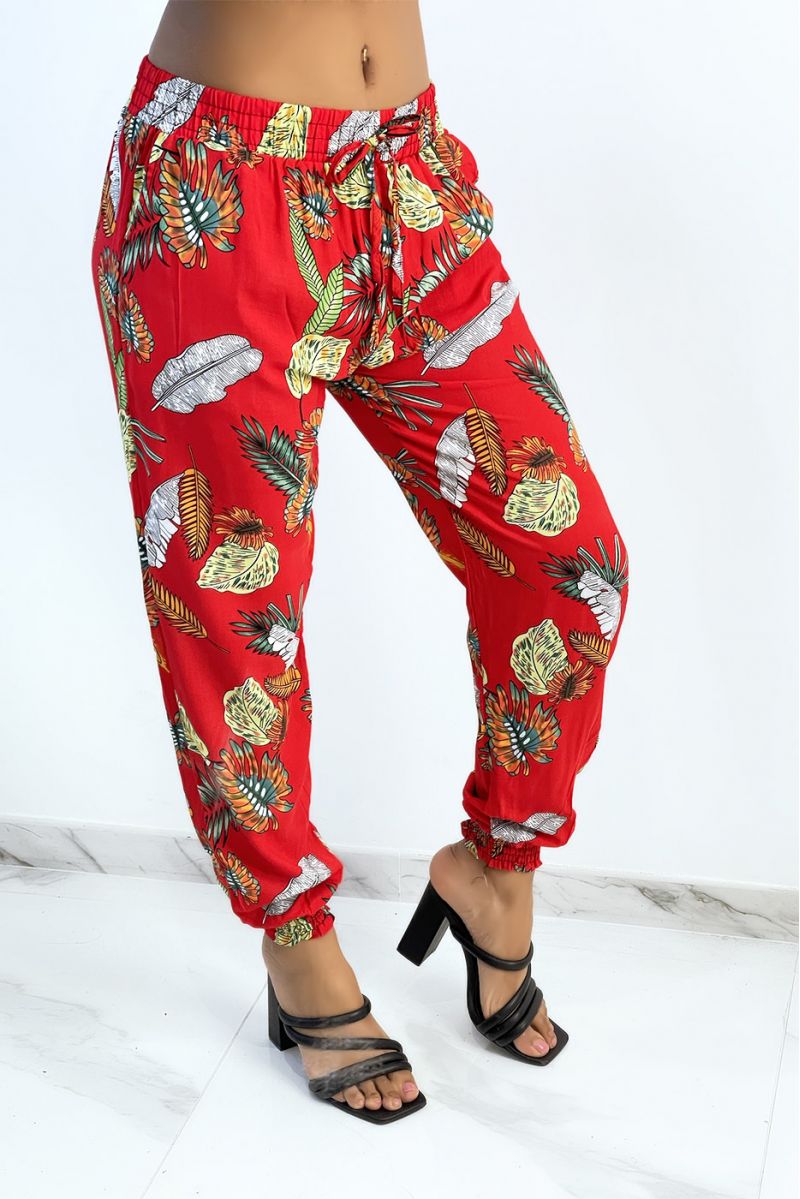 Fluid red trousers with foliage pattern - 2