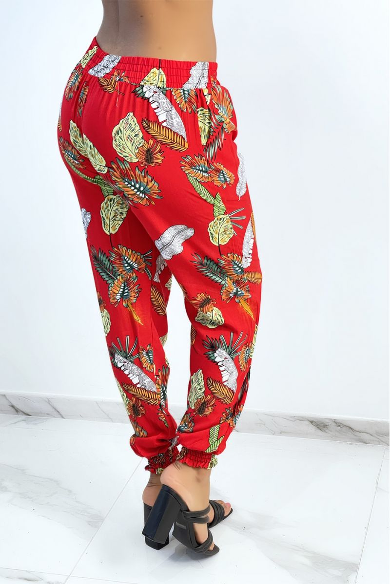 Fluid red trousers with foliage pattern - 3