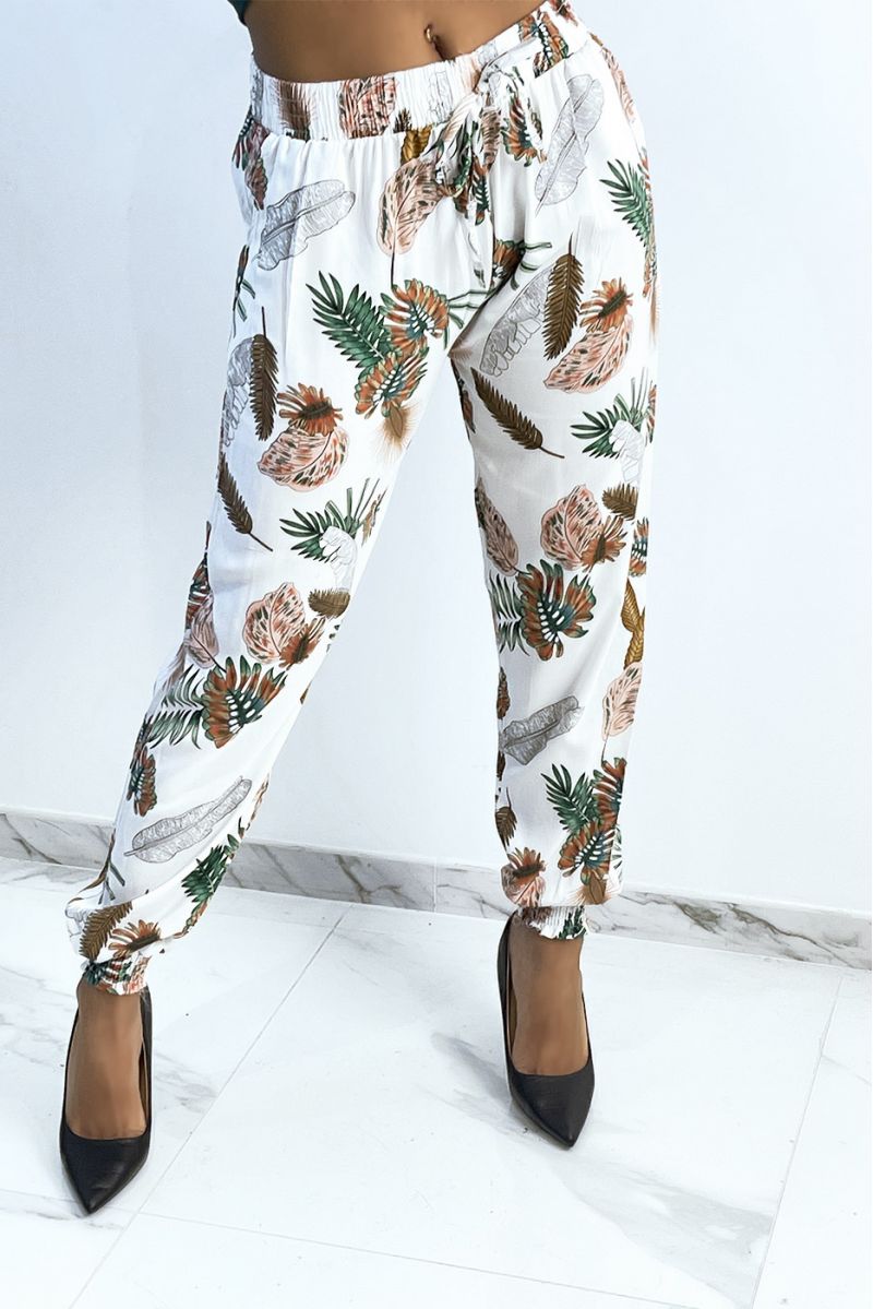 Fluid white trousers with foliage pattern - 1