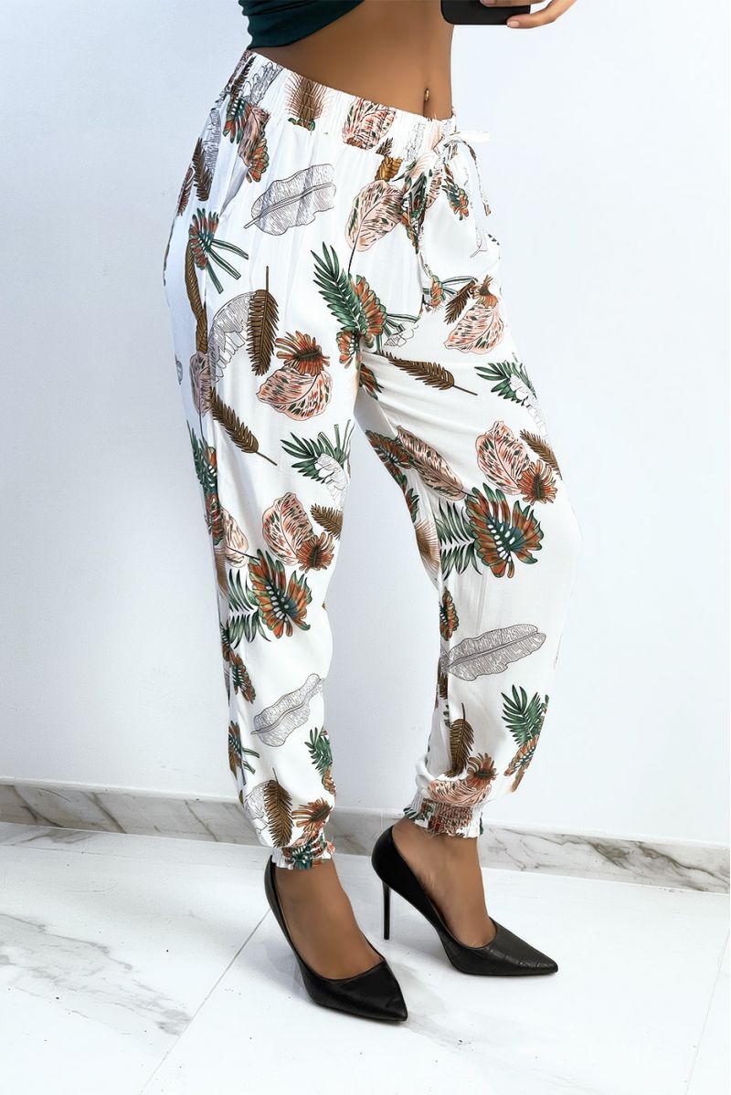 Fluid white trousers with foliage pattern - 2