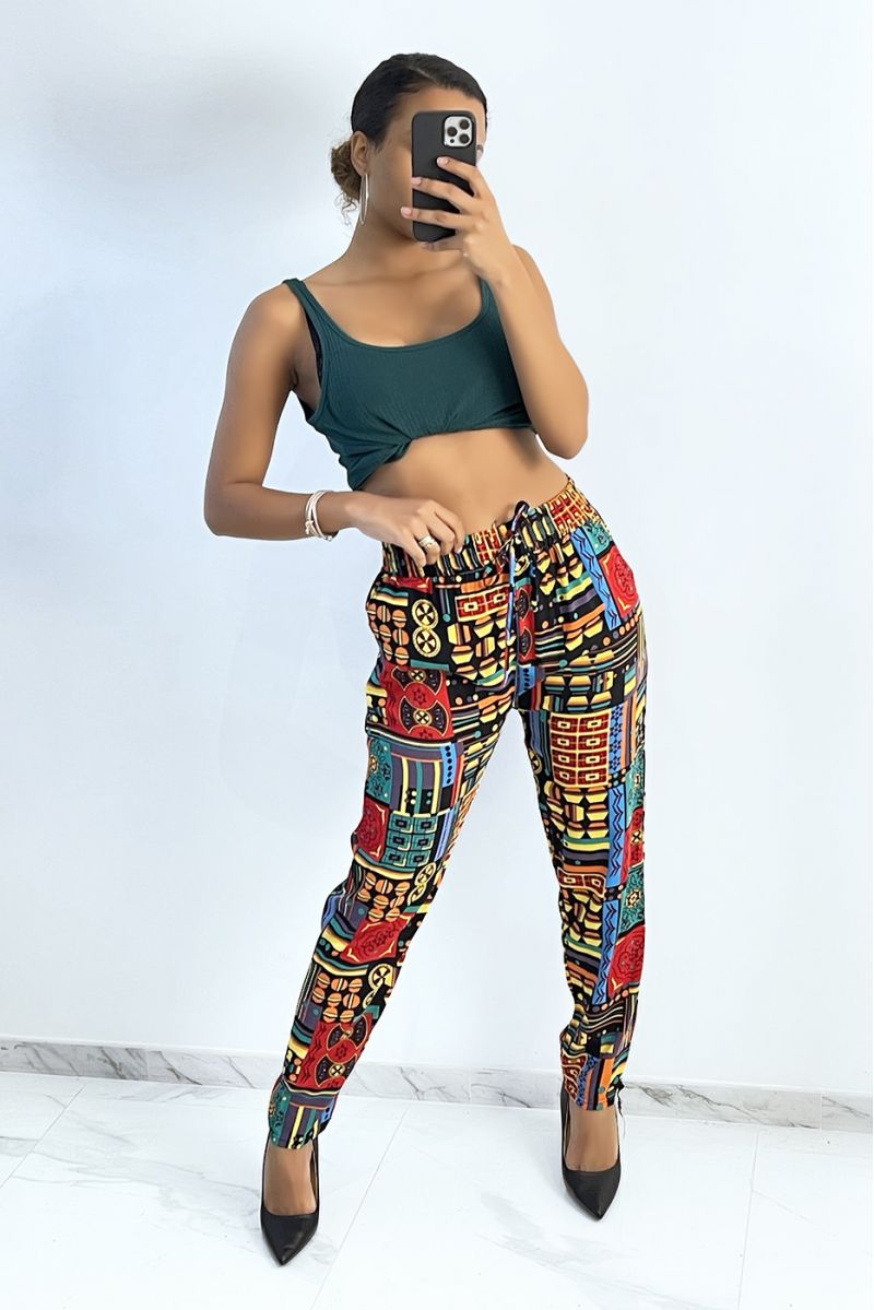 Fluid green pants with multi-color print - 1