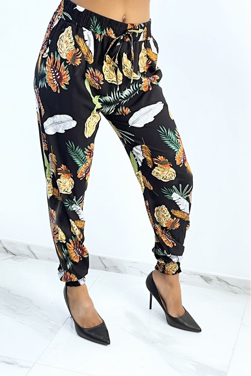 Fluid black trousers with foliage pattern - 1