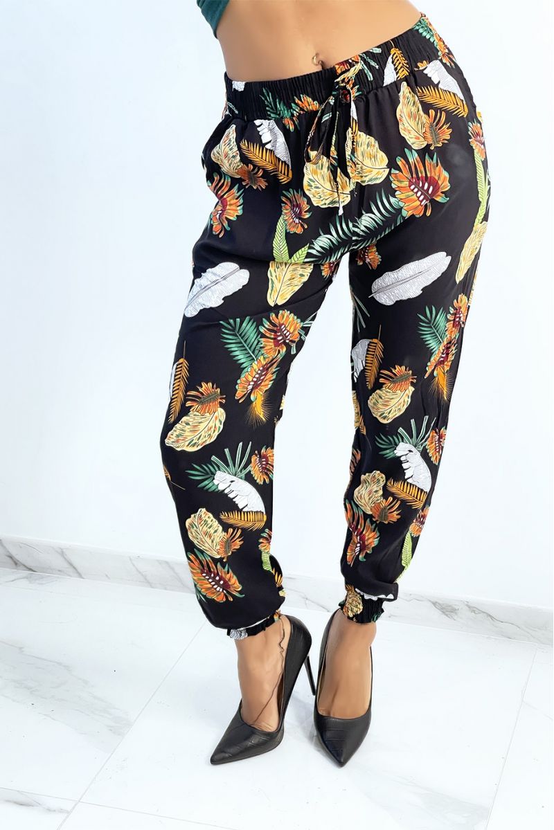 Fluid black trousers with foliage pattern - 3