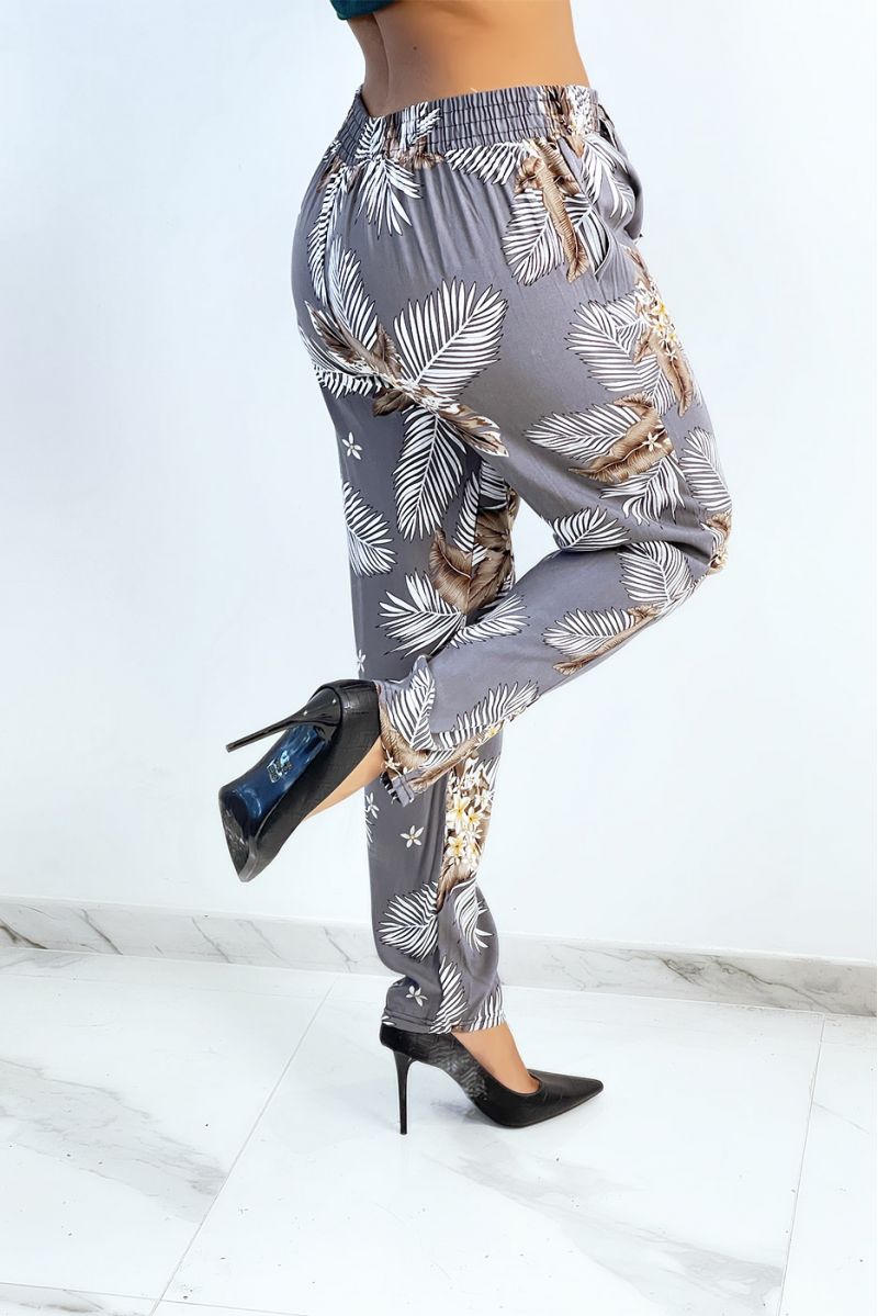 Gray fluid pants with foliage and floral print - 2