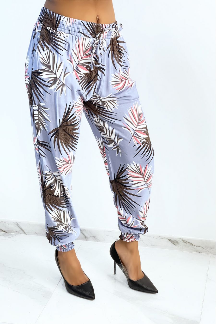 Lilac Wide Leg Pants With Fall Foliage Print - 2