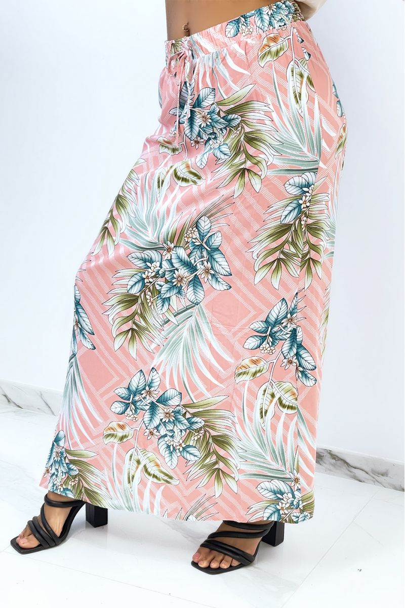 JuLL long flared pink dress with tropical and floral print - 3