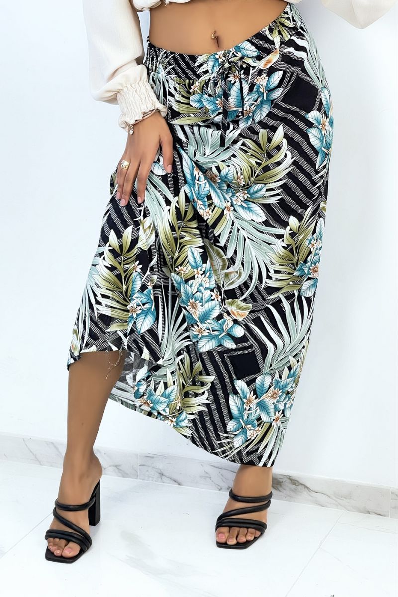 Long black flared skirt with tropical and floral print - 2