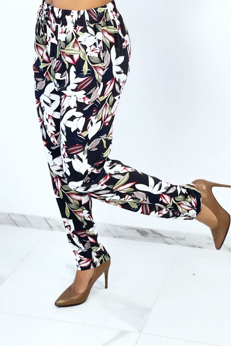 Fluid straight-cut black trousers with foliage print - 3