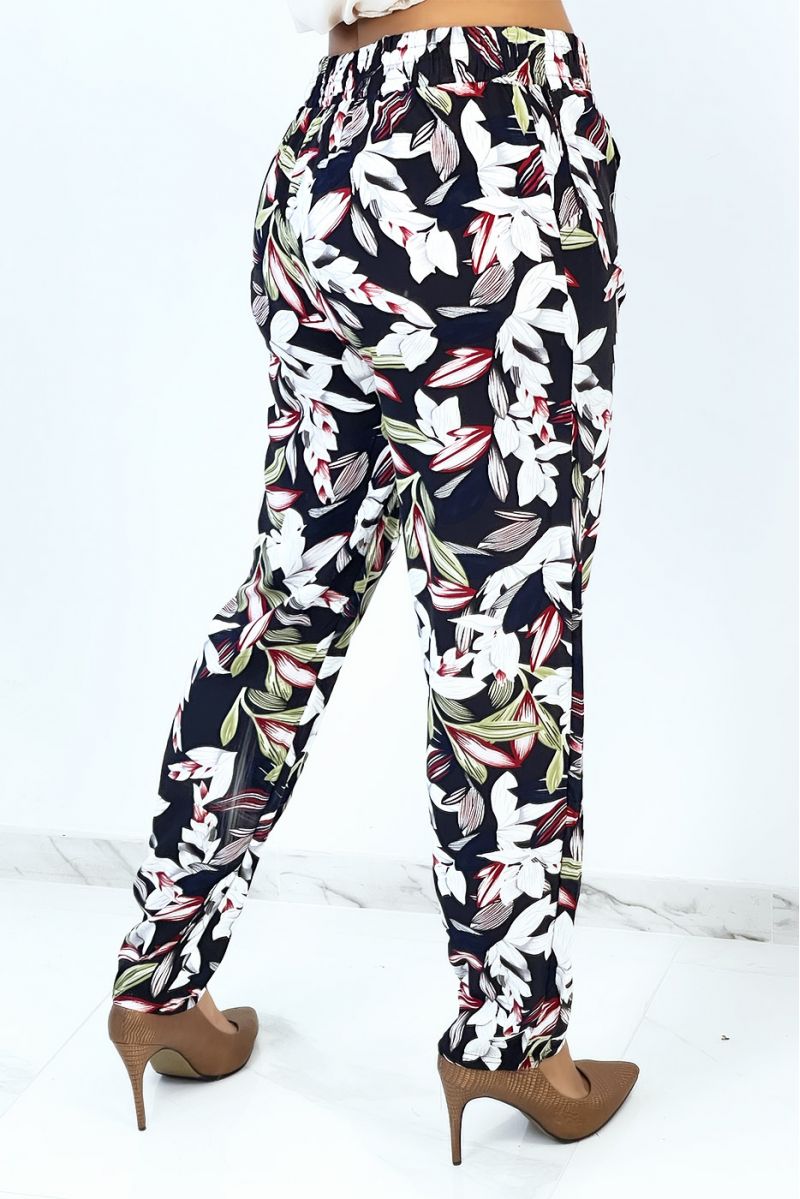 Fluid straight-cut black trousers with foliage print - 4