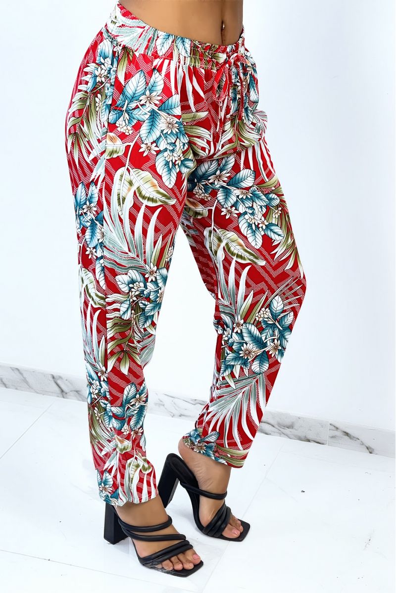 Red flowing pants with dotted stripes and floral print - 2