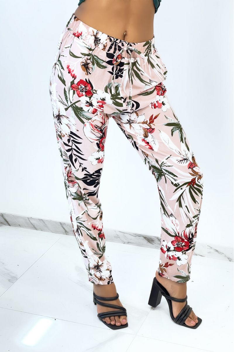 Fluid cigarette pink pants with magnificent colorful flowers - 2