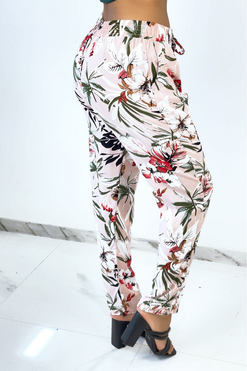 Fluid cigarette pink pants with magnificent colorful flowers - 3