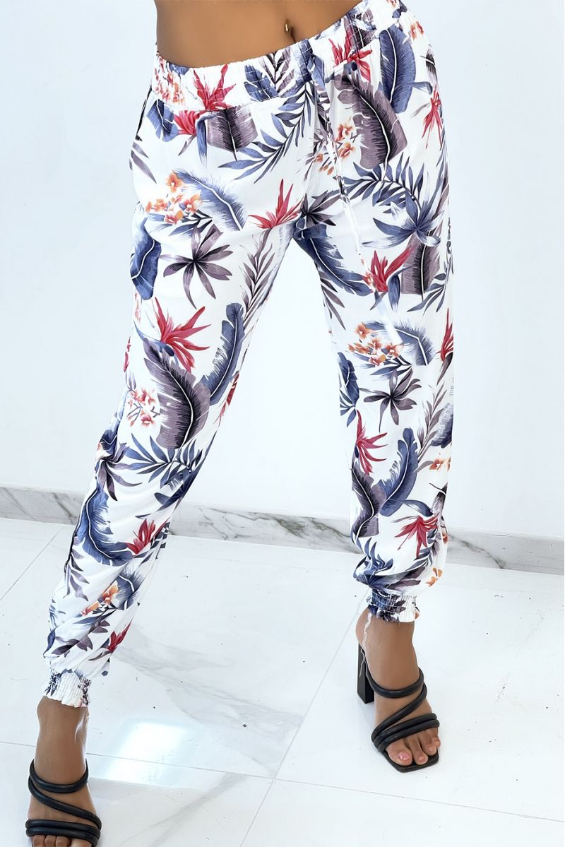 Fluid cigarette white trousers with foliage and feathers pattern - 4