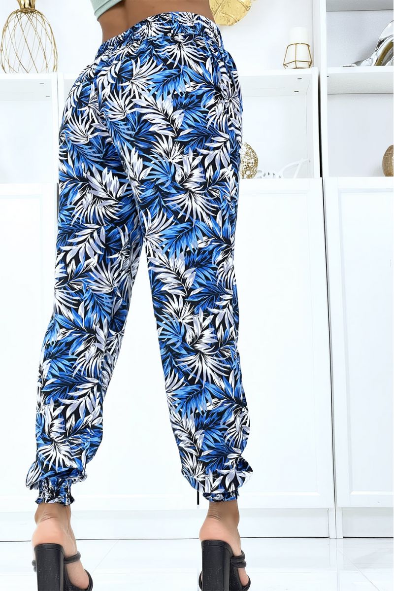 Fluid royal foliage trousers with elastic waist and ankles - 3