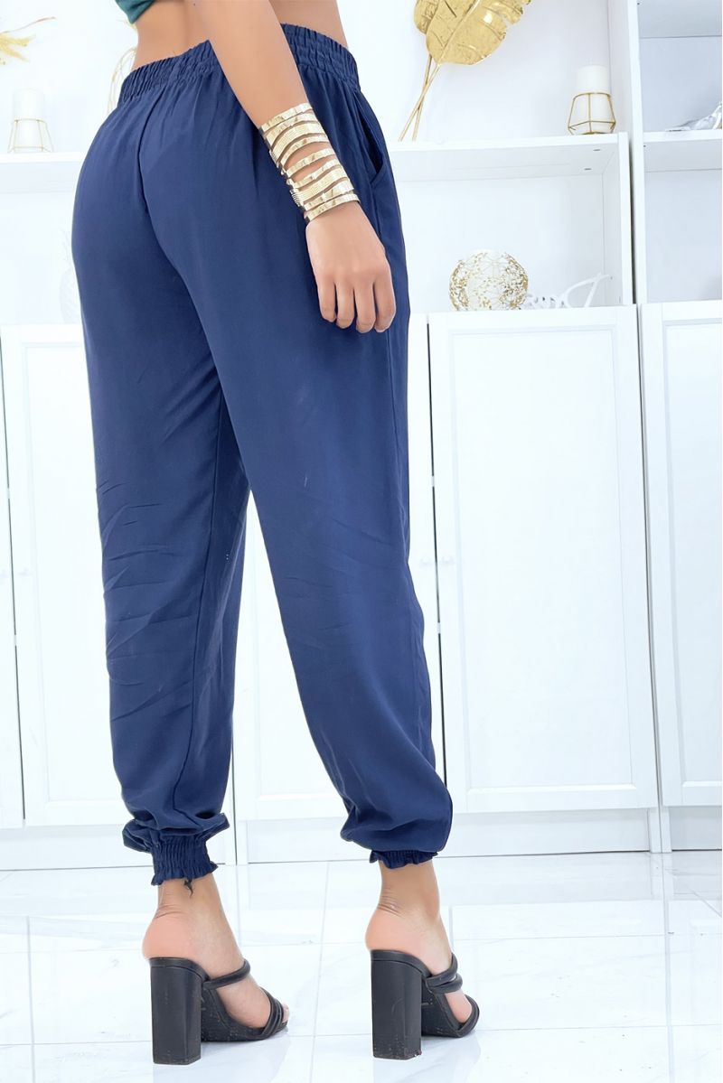 Fluid navy pants with elastic waist and ankles - 3 Fluid navy pants with elastic waist and ankles - 3