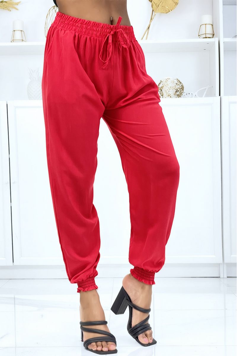 Fluid red pants with elastic waist and ankles - 2