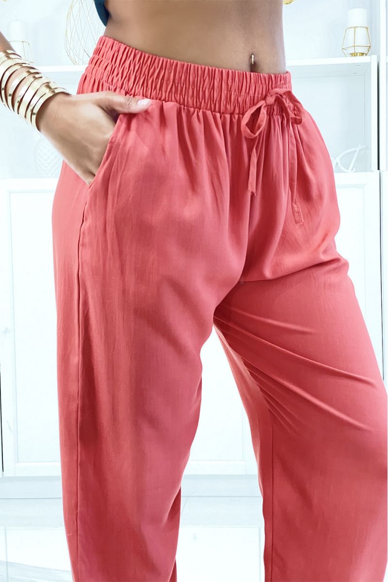 Fluid cognac pants with elastic waist and ankles - 4 Fluid cognac pants with elastic waist and ankles - 4