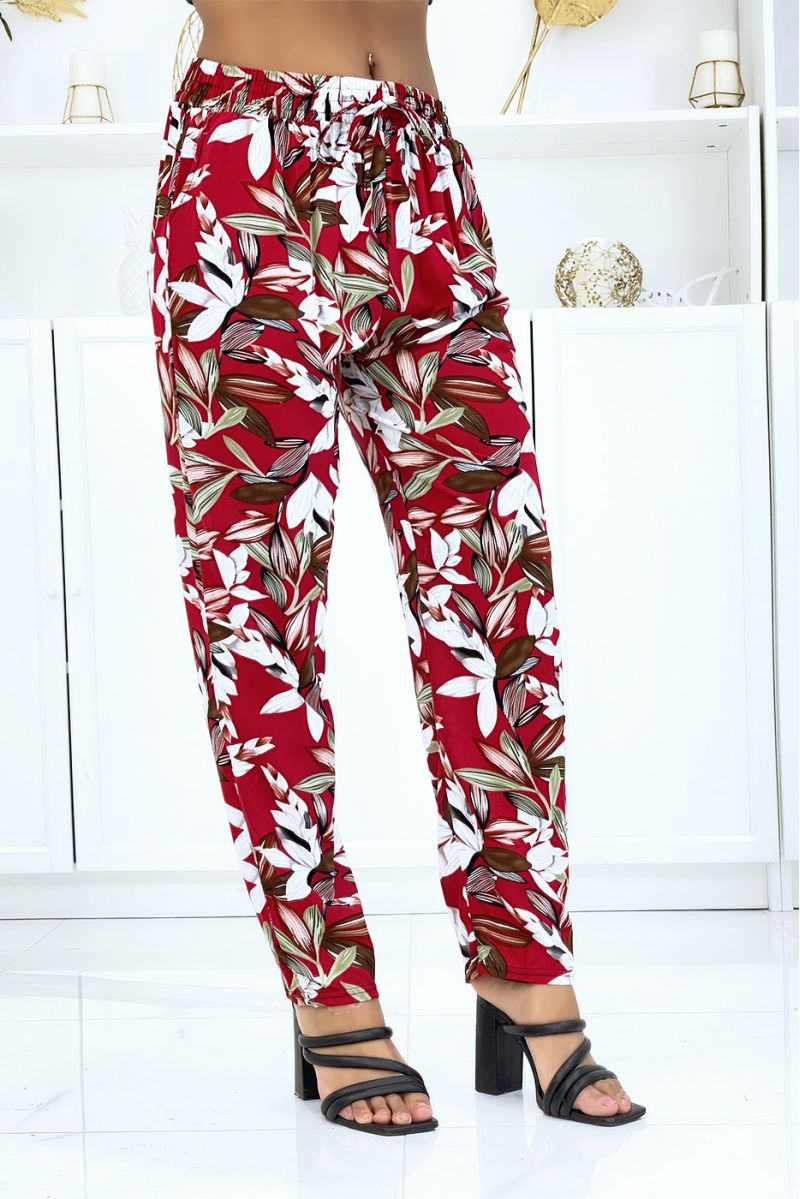 Red foliage trousers, fluid elastic at the waist - 2