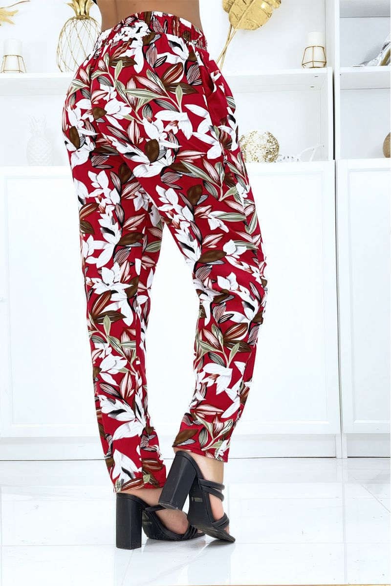 Red foliage trousers, fluid elastic at the waist - 3
