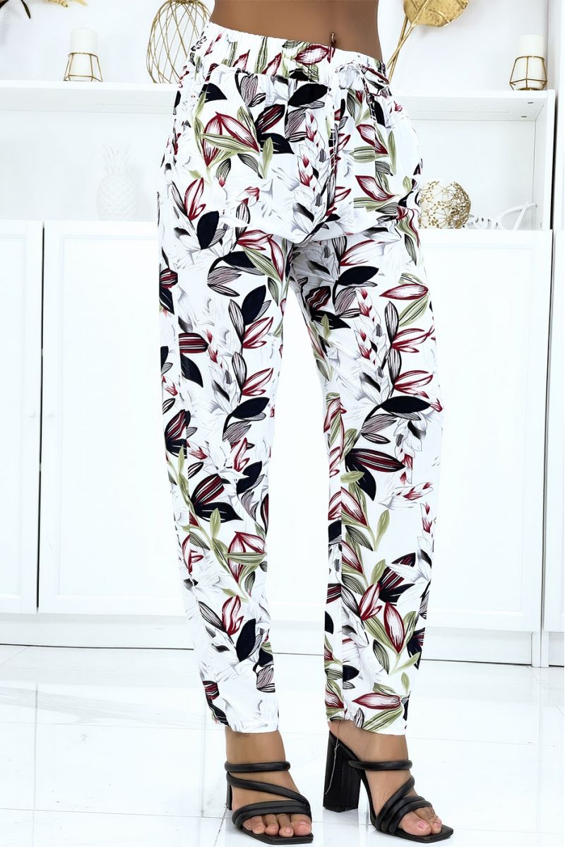 White foliage trousers, fluid elastic at the waist - 2