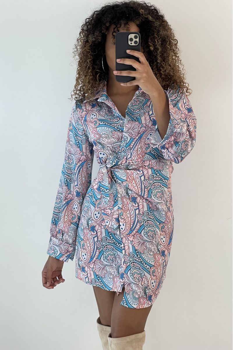Korte paarse wikkeljurk met bloemen - 2 Korte paarse wikkeljurk met bloemen - 2