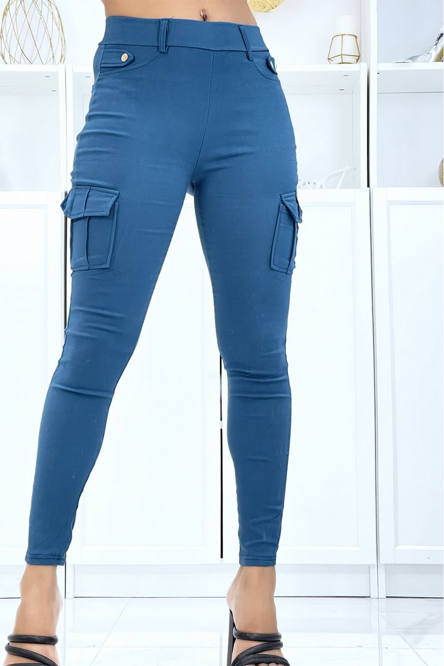 Teal cargo pants in stretch ENLEG-7157 - 1