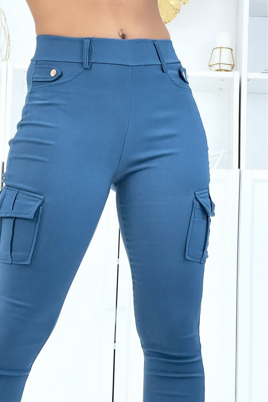 Teal cargo pants in stretch ENLEG-7157 - 3